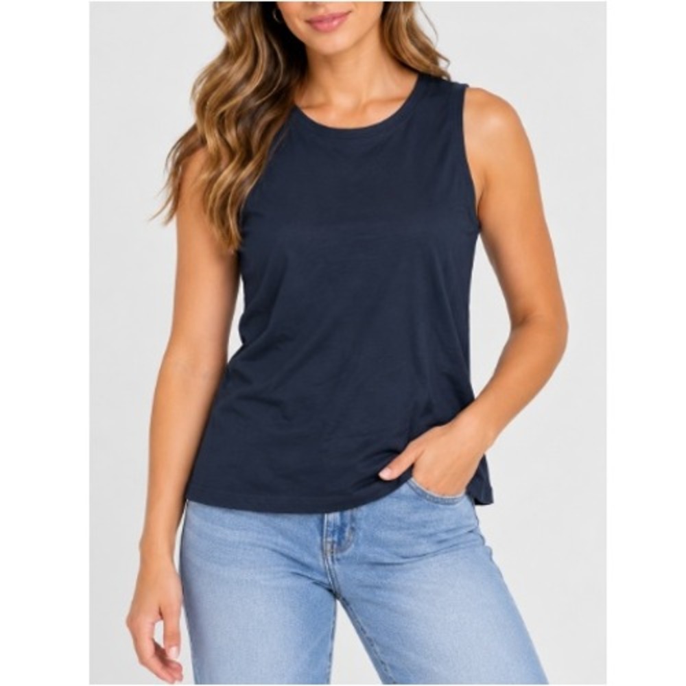 Pact Women's French Navy Softspun High Neck Tank Top Size M NWT